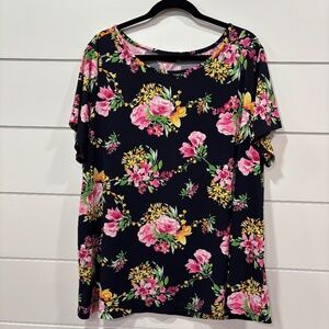 Nina Leonard floral print short sleeve blouse size 3X